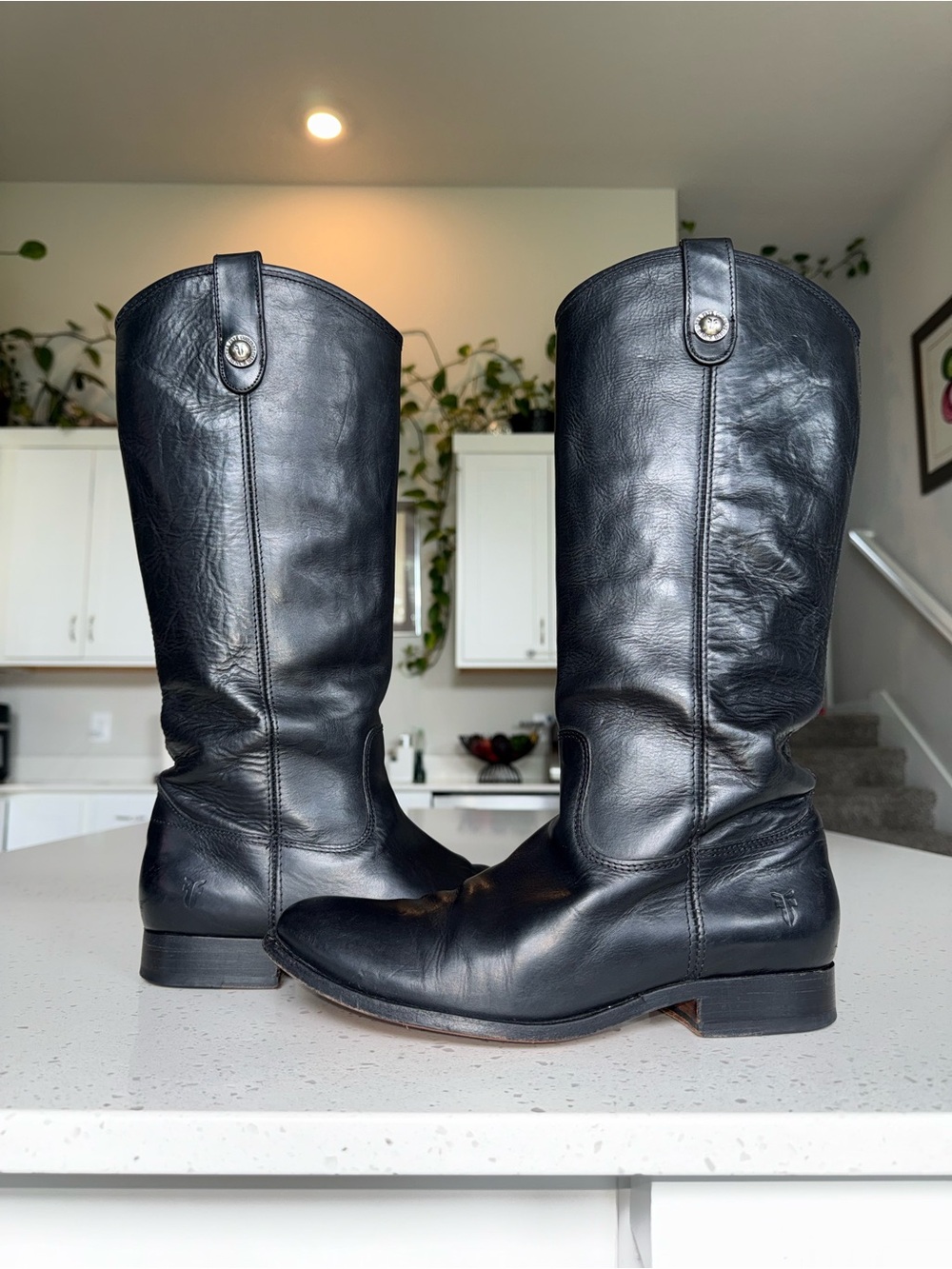 Frye Melissa Button Black Leather Tall Riding Boots